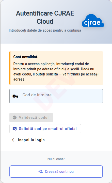 Validarea contului — introducerea codului de înrolare după autentificare