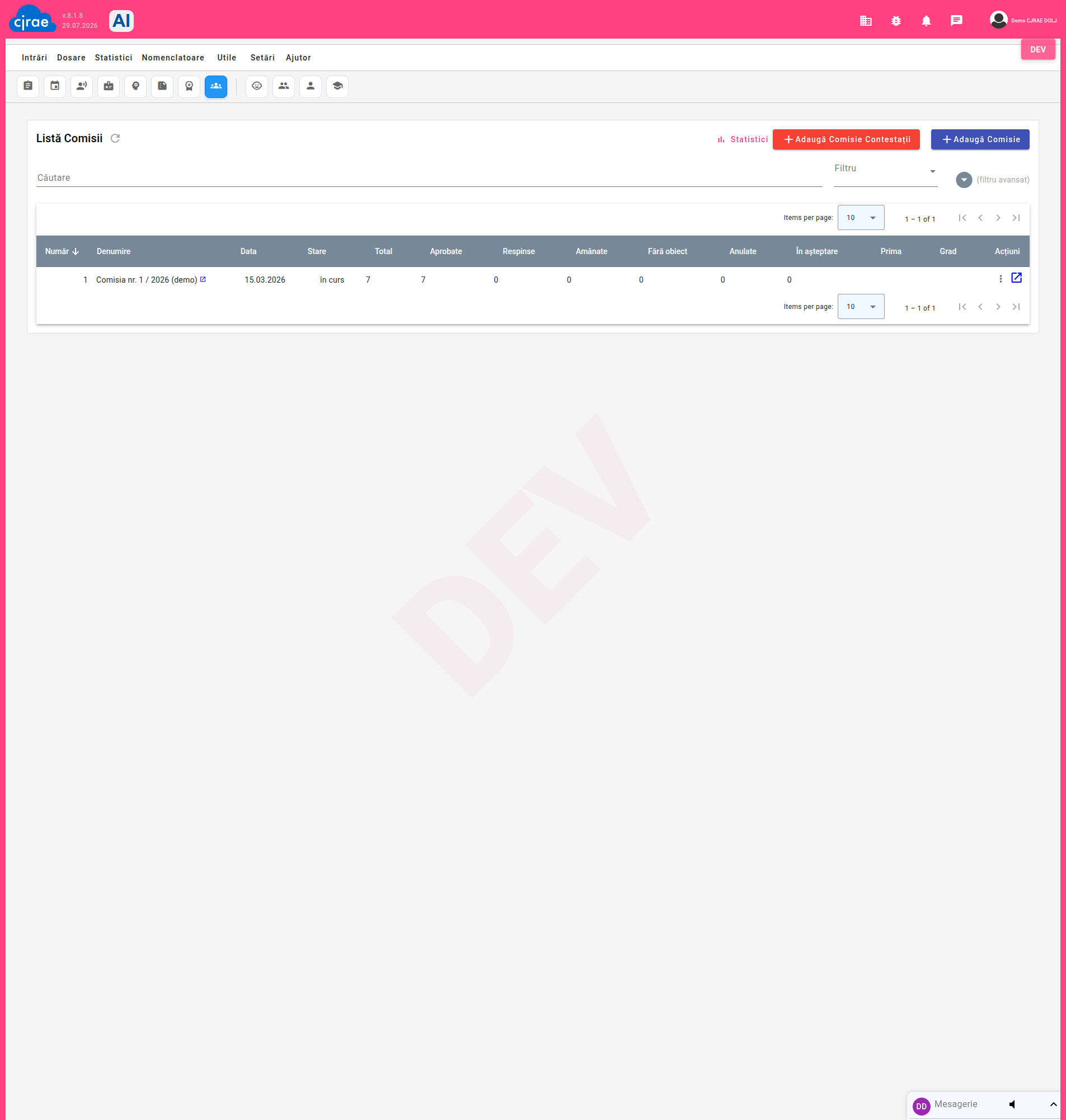 Lista comisiilor, cu stările lor