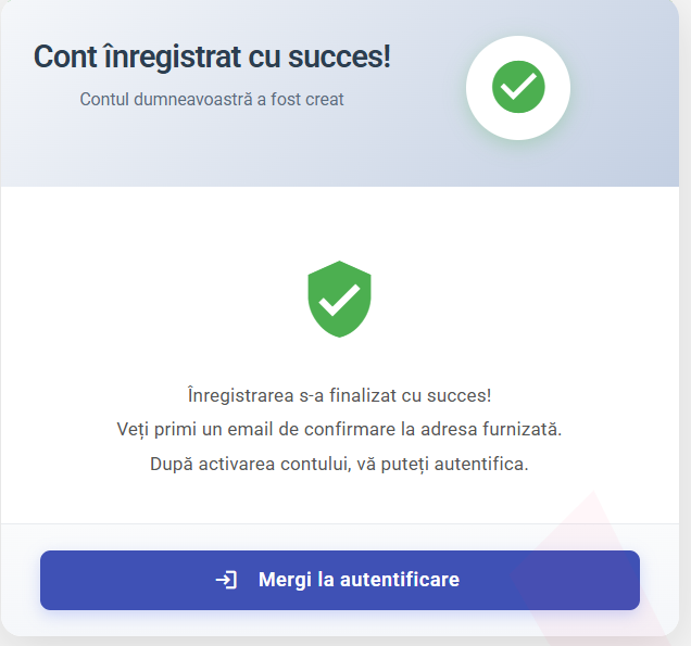 Cont înregistrat cu succes