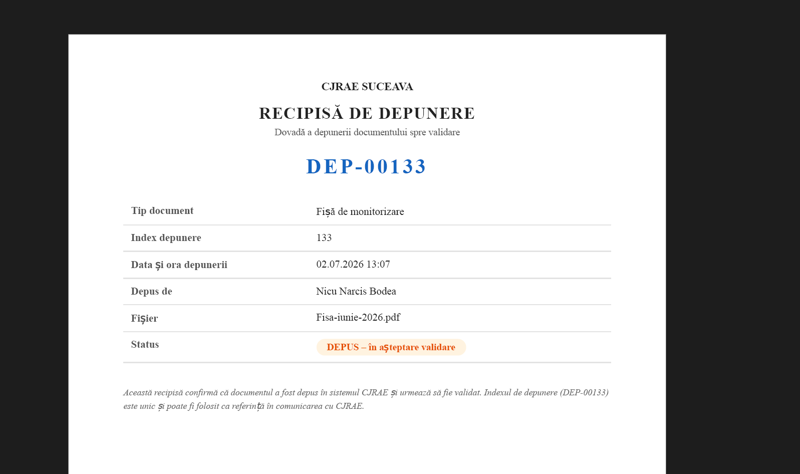 Recipisa de depunere