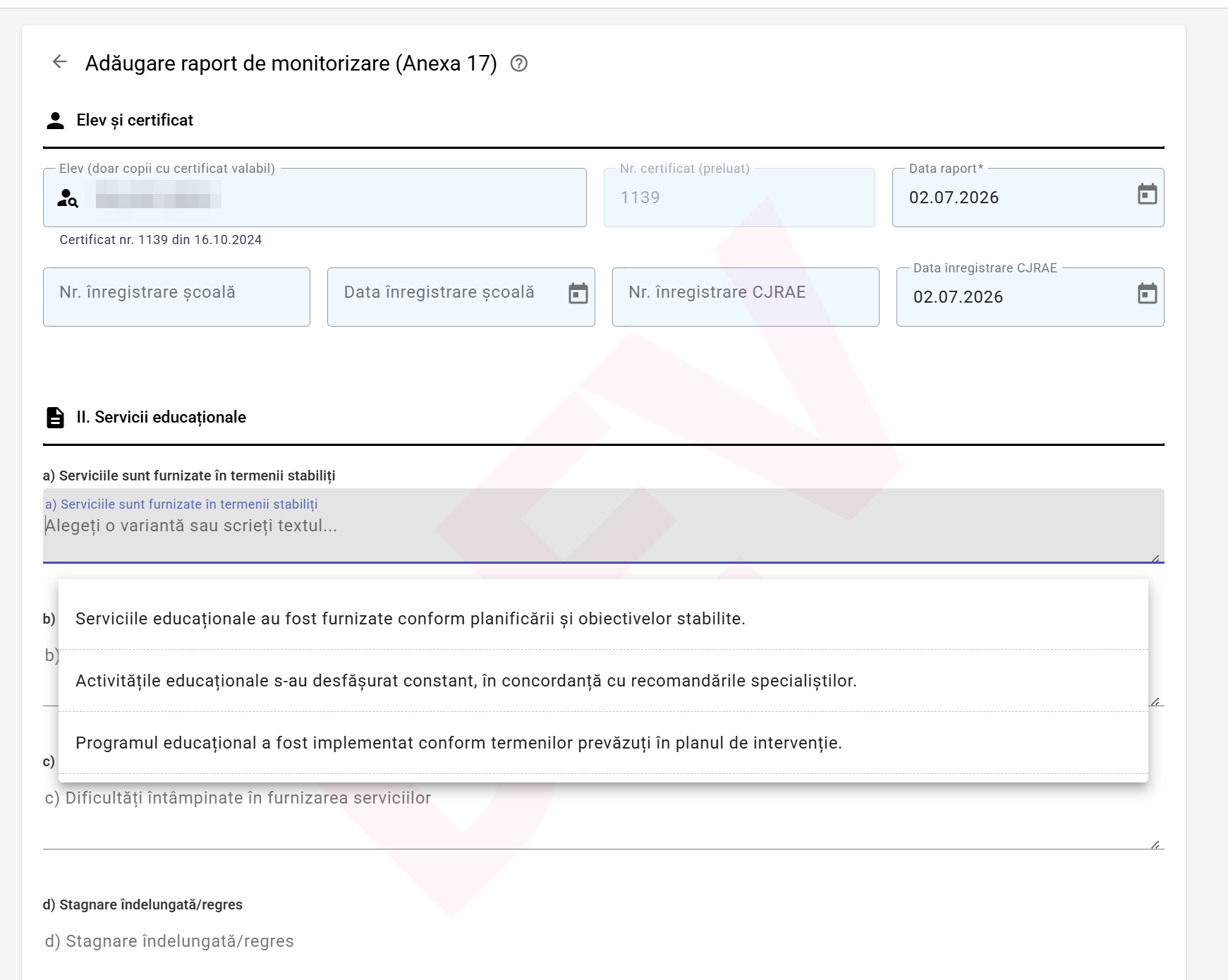 Raportul de monitorizare — Anexa 17