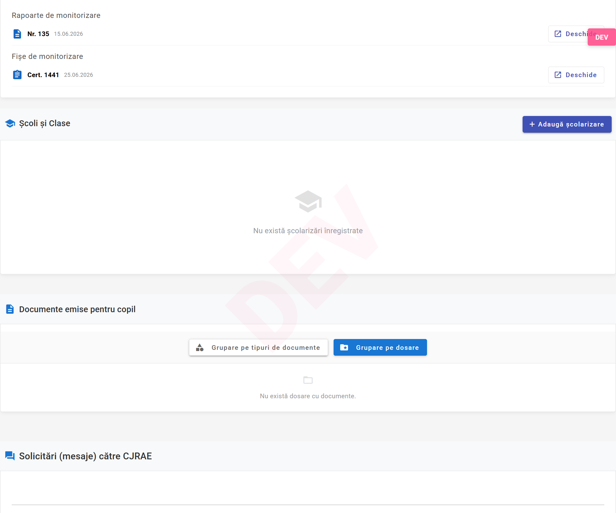 Documentele copilului în Detalii copil