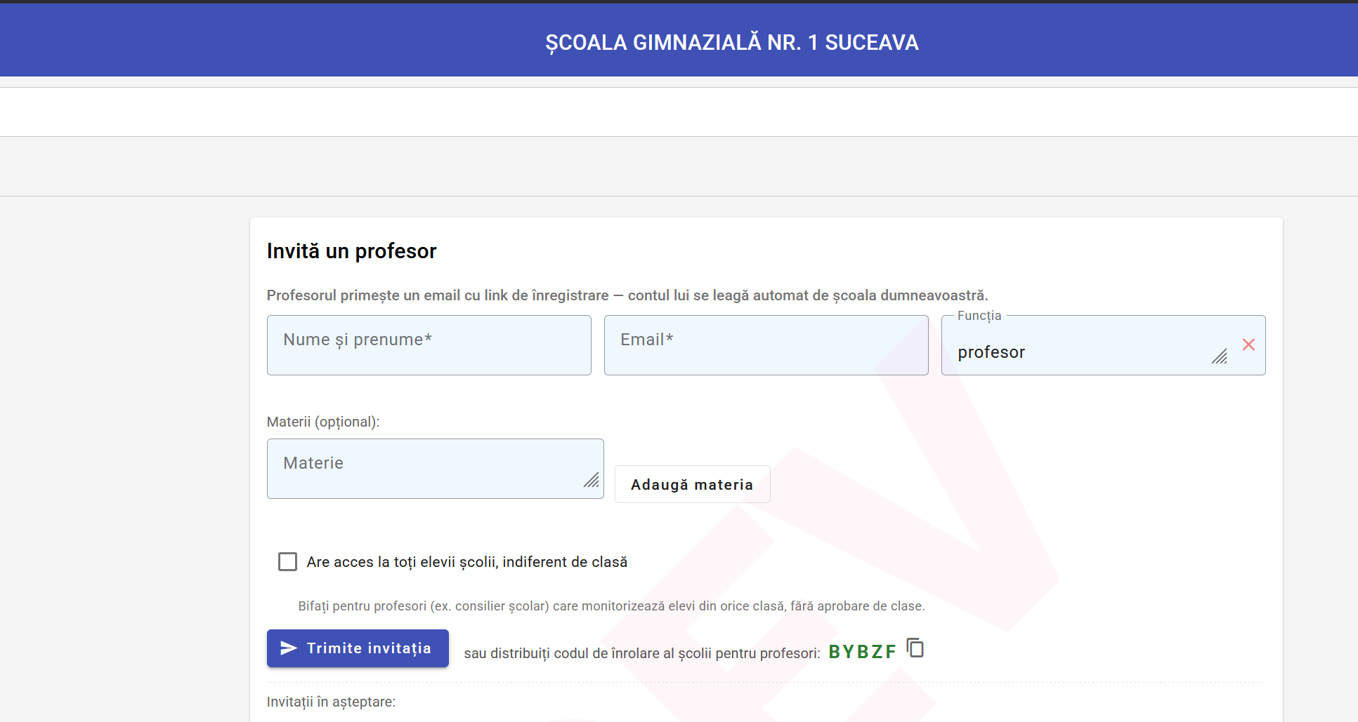 Formularul Invită un profesor