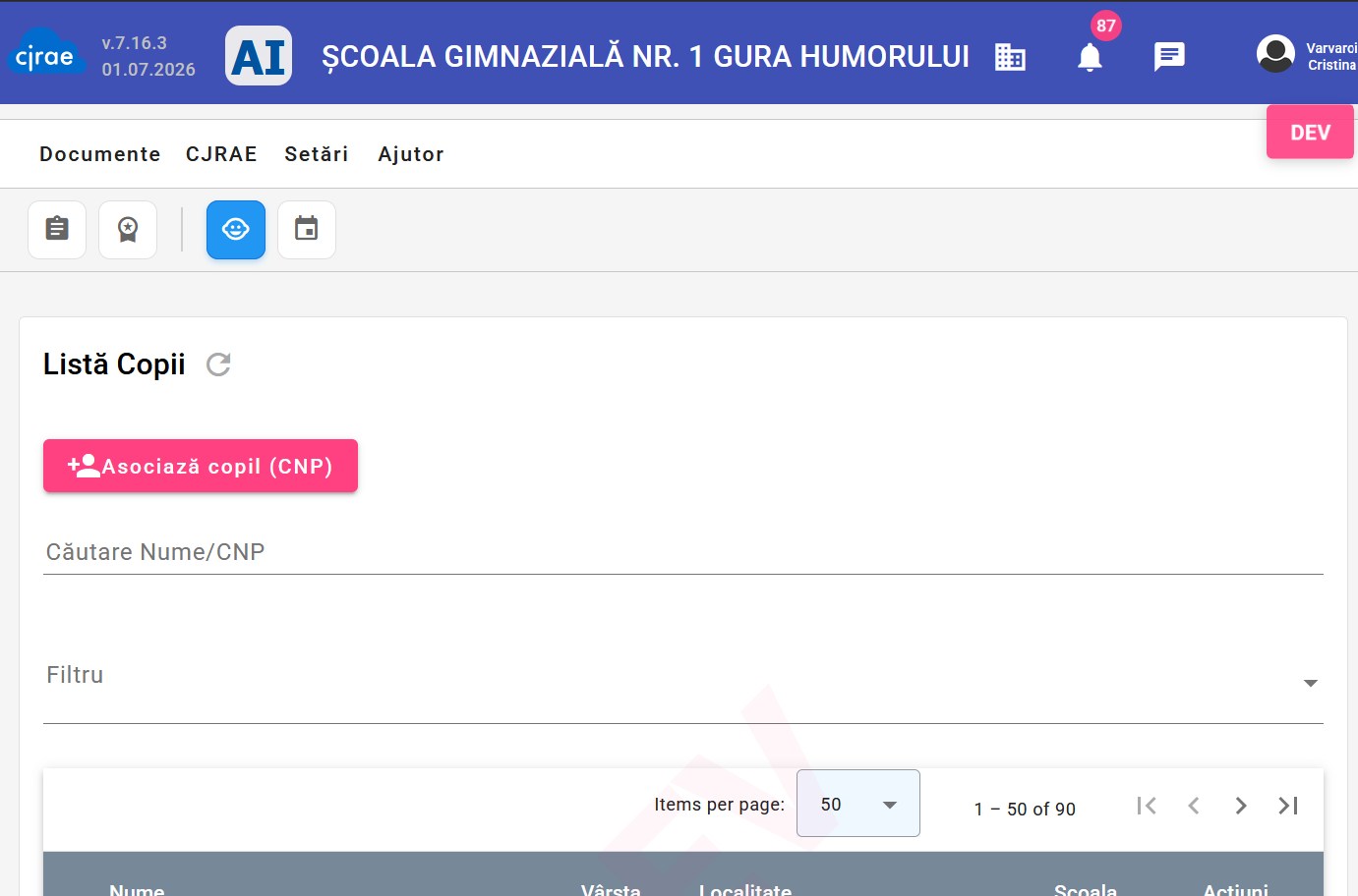 Lista de copii a școlii